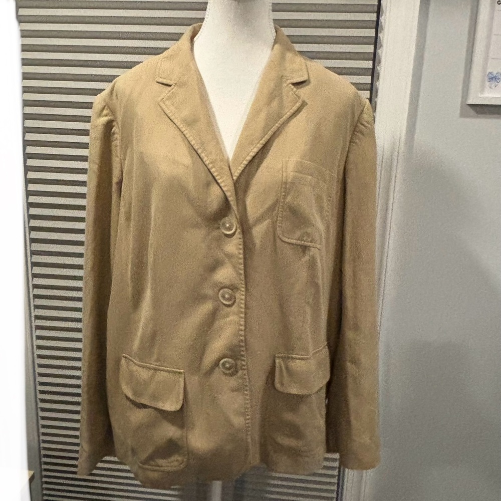 Vintage Ralph Lauren Women Tan Jacket Blazer Suit Sz 18W Lined Fall‎ Winter Work